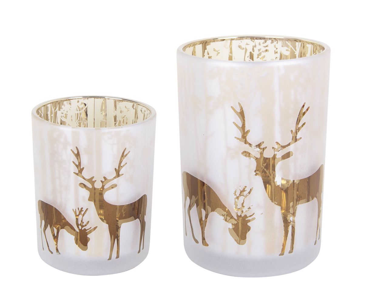 TrendLine Windlicht Glas Rentier Ø 12 cm weiß-gold