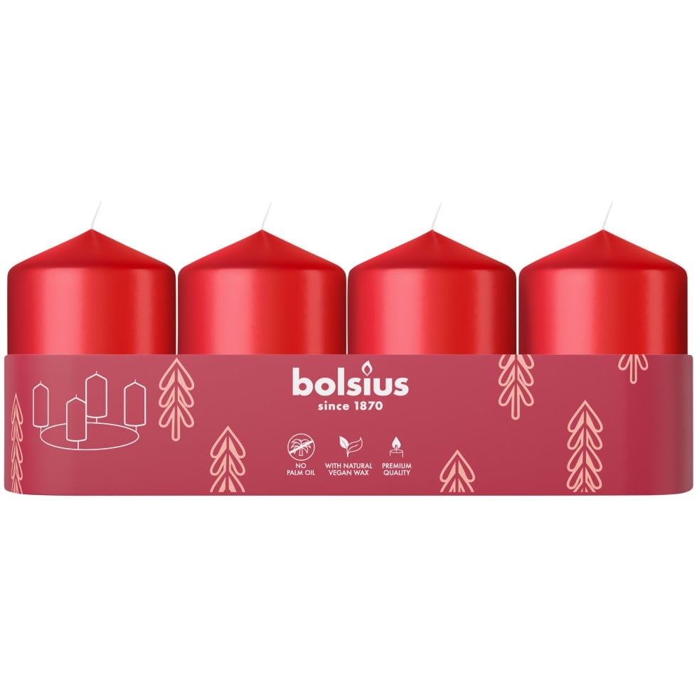 Bolsius Stumpenkerzen 4er Tray Ø 4 x 6 cm zartes rot