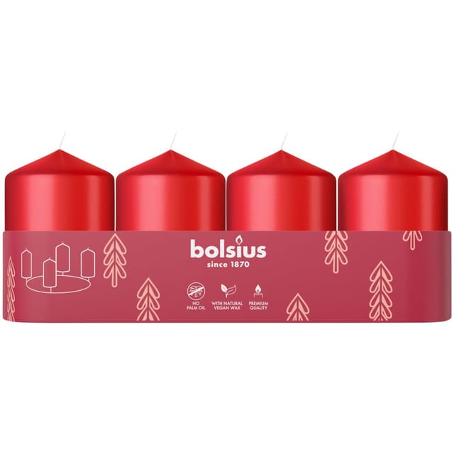 Bolsius Stumpenkerzen 4er Tray Ø 4 x 6 cm zartes rot