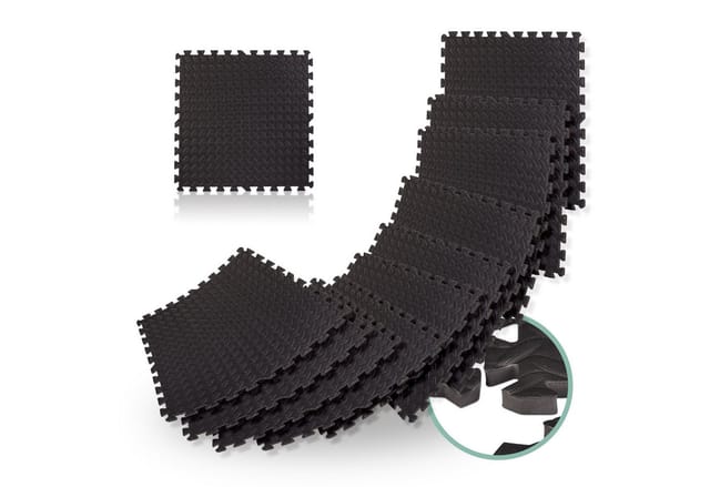Relaxdays - Bodenschutzmatte 60x60cm, 8er-set, 3m², Unterlegmatte Fitnessgeräte, Stärke 1cm, Lärm- & Trittschutz, Schwarz