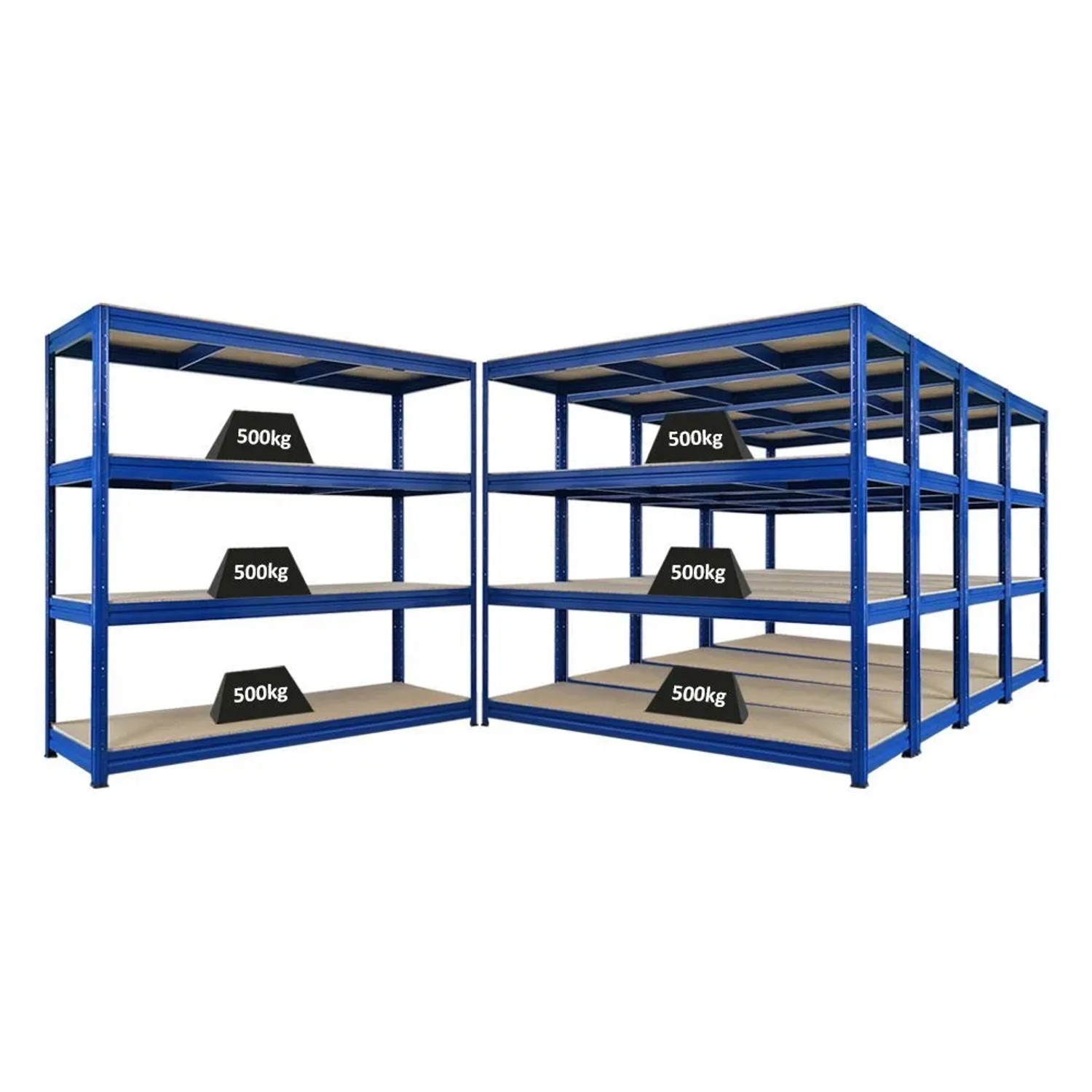 PROREGAL Mega Deal 5x Schwerlastregal Dino HxBxT 180x200x60cm 4 Spanplatten-Ebenen 16mm Fachlast 500kg Blau