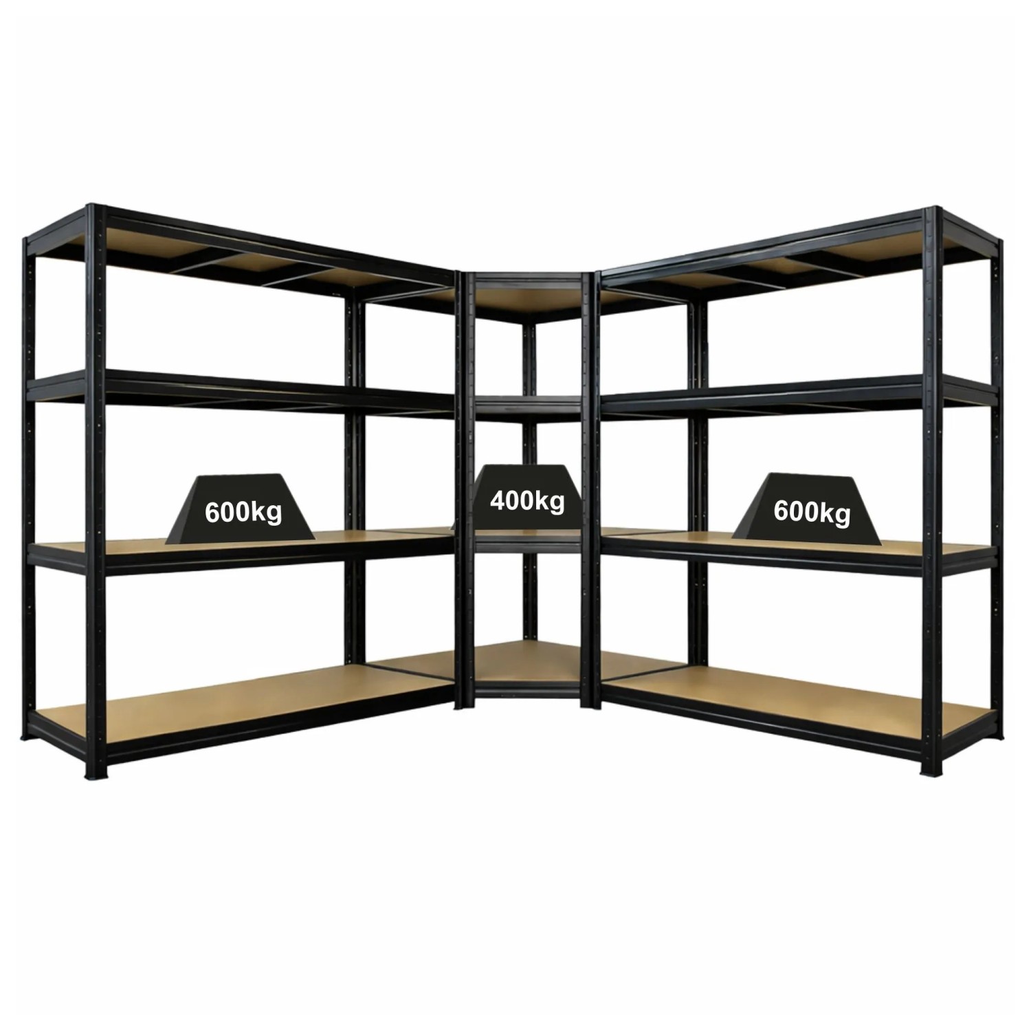 PROREGAL Mega Deal DINO 1x Eckregal 180x90x60cm & 2x Schwerlastregal 180x180x60cm Schwarz Fachlast 500 kg Metall Lagerregal Kellerregal Steckregal