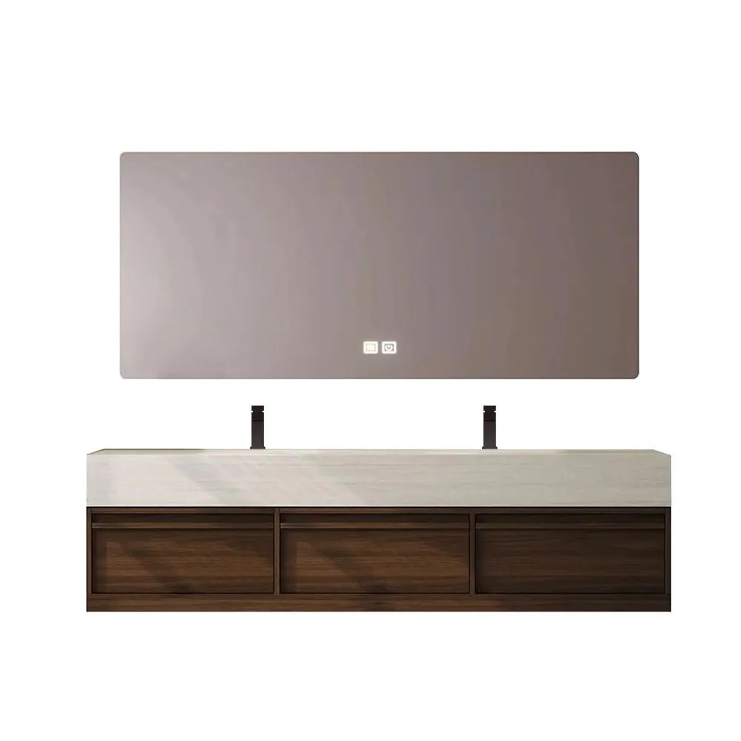 360Home Doppelwaschbecken Set Sinterstein 130 CM Mit Zwei Becken LED Spiegel Und Schrank RW3318130