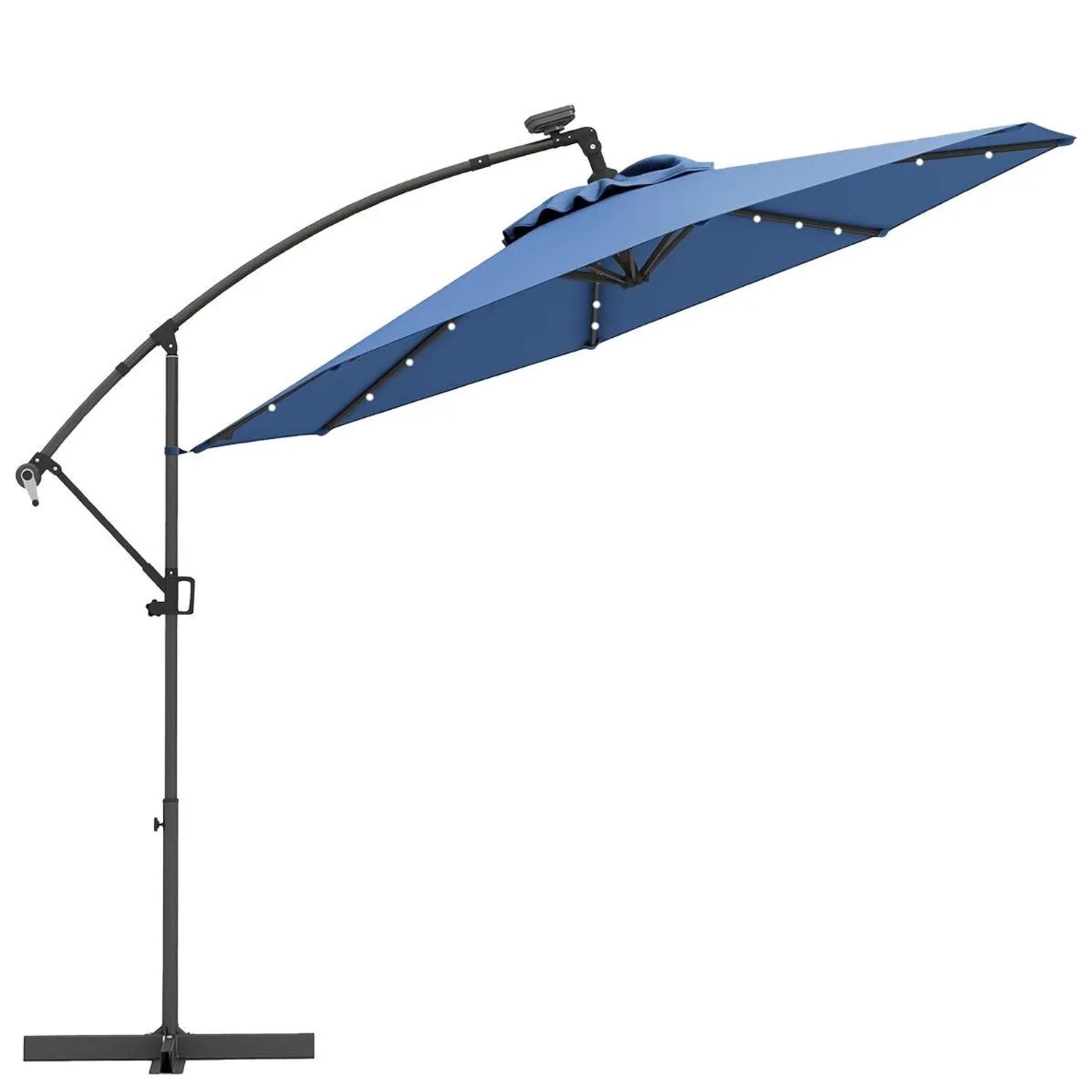 COSTWAY Sonnenschirm 300 cm mit 32 Solar-Led-Leuchten und Kurbel Blau