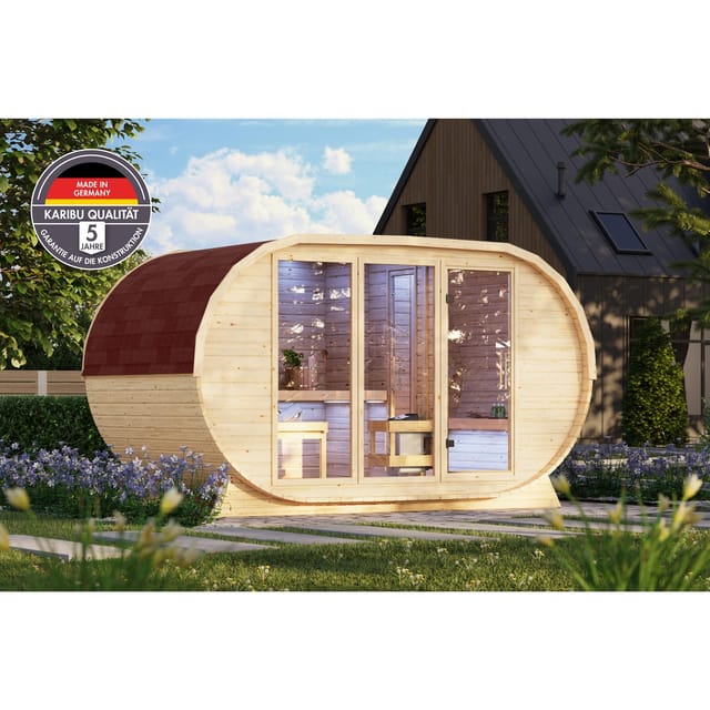Karibu 38 mm Fasssauna Keila XXL Außensauna