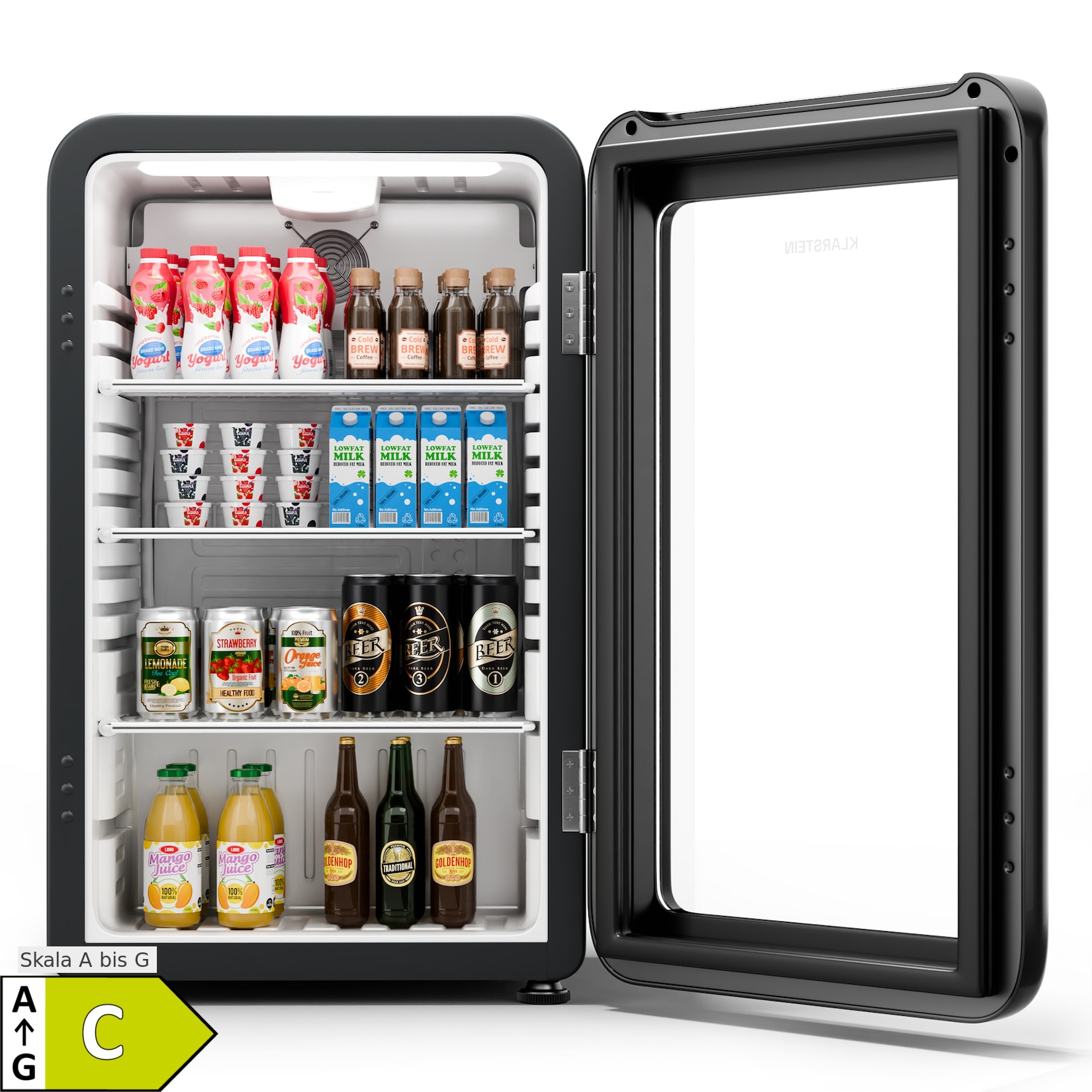 Audrey Evo Getränkekühlschrank Retro-Design Glastür 95 L EEK C Schwarz 93_ltr