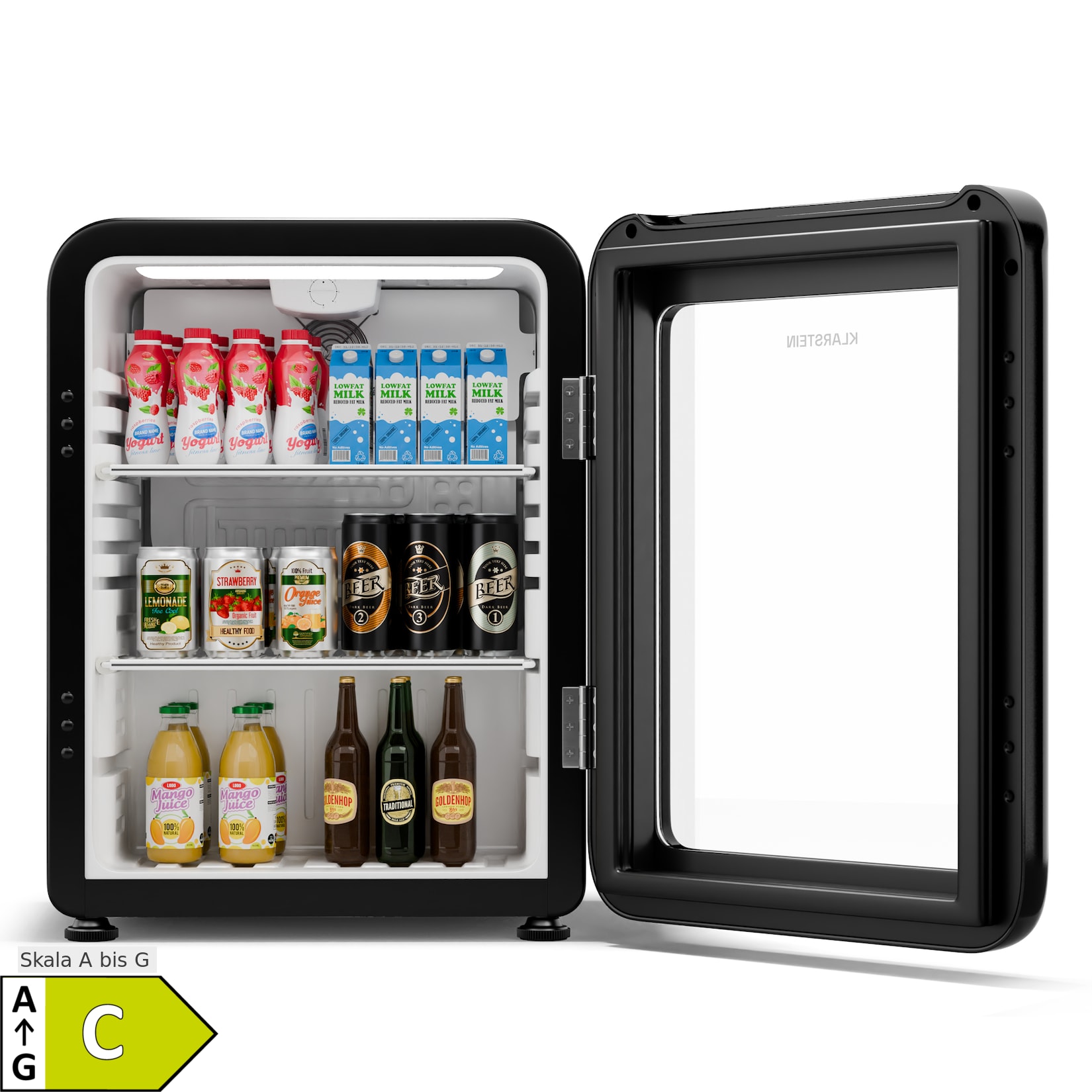Audrey Evo Getränkekühlschrank Retro-Design Glastür 65 L EEK C Schwarz 68 Liter