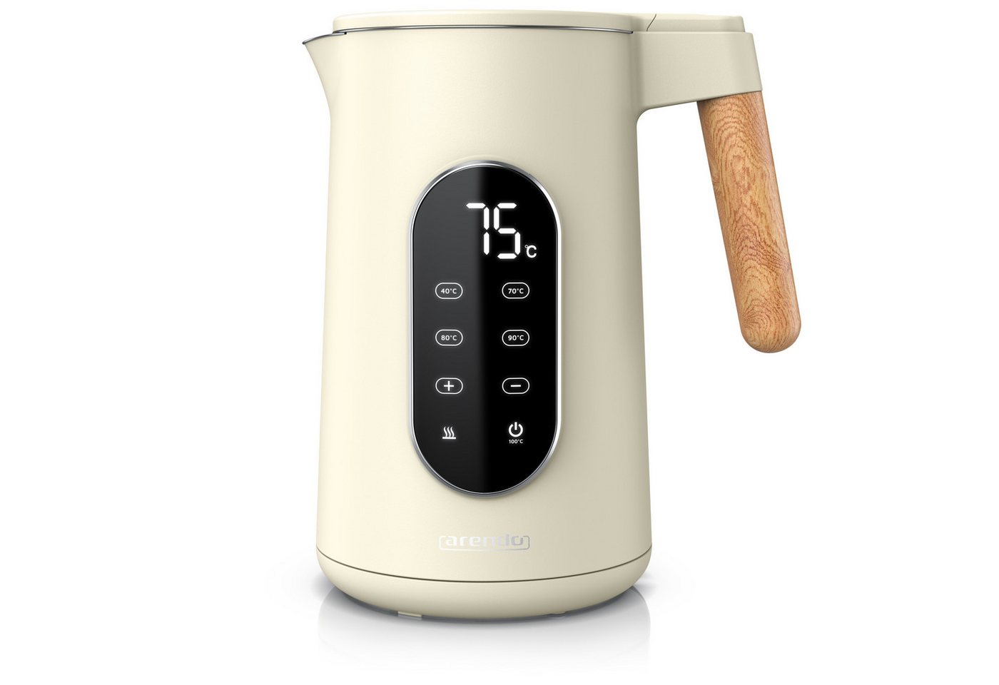 Arendo Wasserkocher, Edelstahl, Doppelwand, Temperatureinstellung 40° - 100 °C mit Anzeige, beige Bild 4