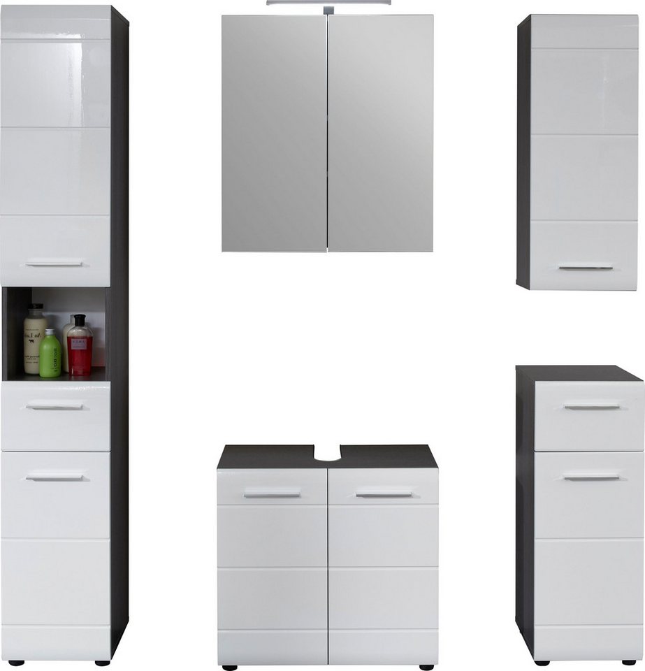 welltime Badmöbel-Set Sovana, (Set, 5-St), Badezimmermöbel mit Hochglanzfronten inklusive Aufsatzleuchte Bild 3