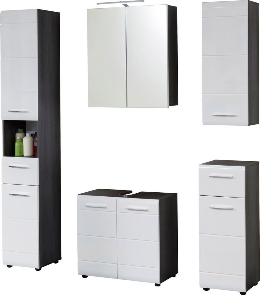 welltime Badmöbel-Set Sovana, (Set, 5-St), Badezimmermöbel mit Hochglanzfronten inklusive Aufsatzleuchte Bild 4