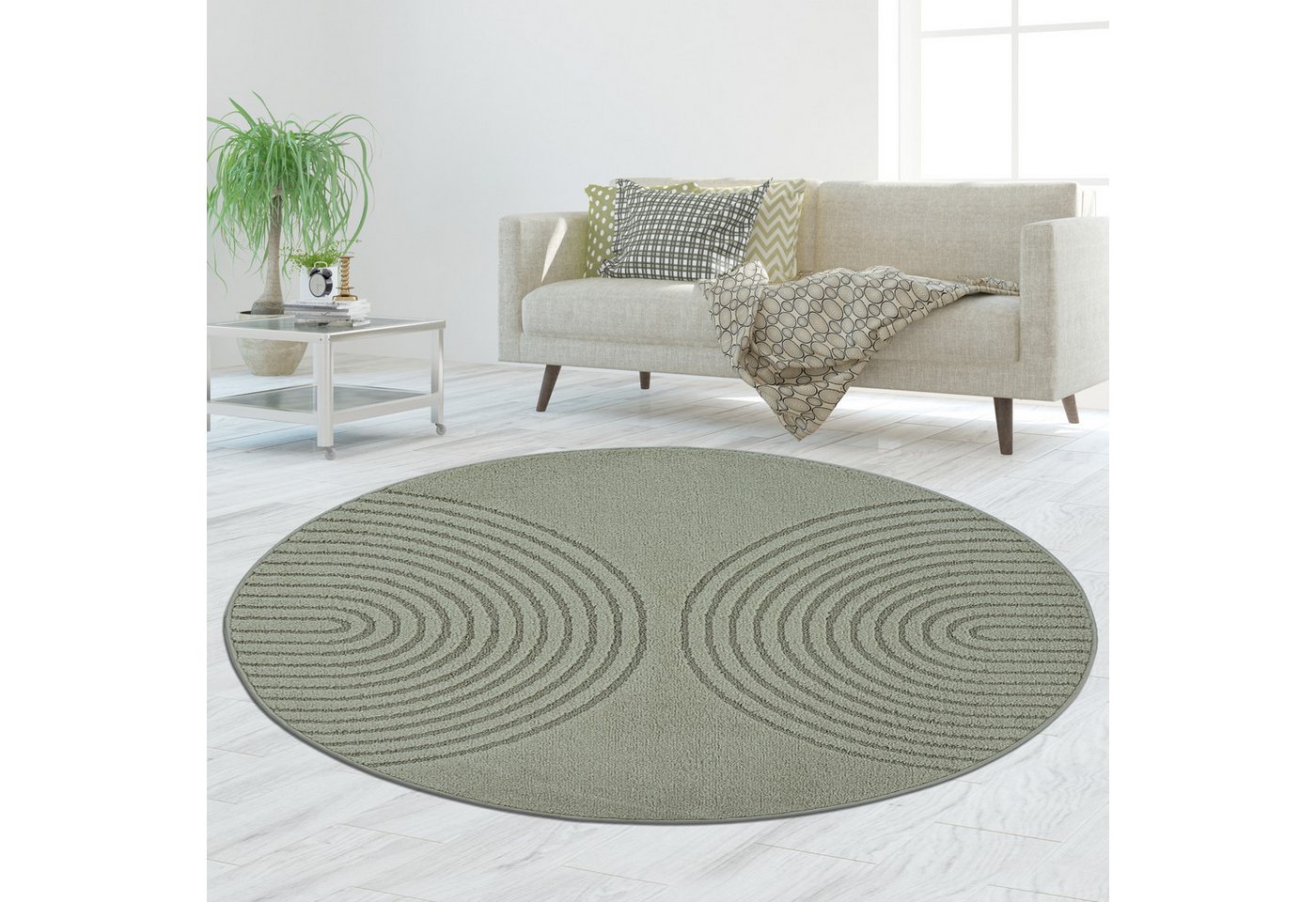 TeppichHome24 Teppich Teppich Grün mit 3D-Kreismuster pflegeleicht und robust, Rund Bild 4