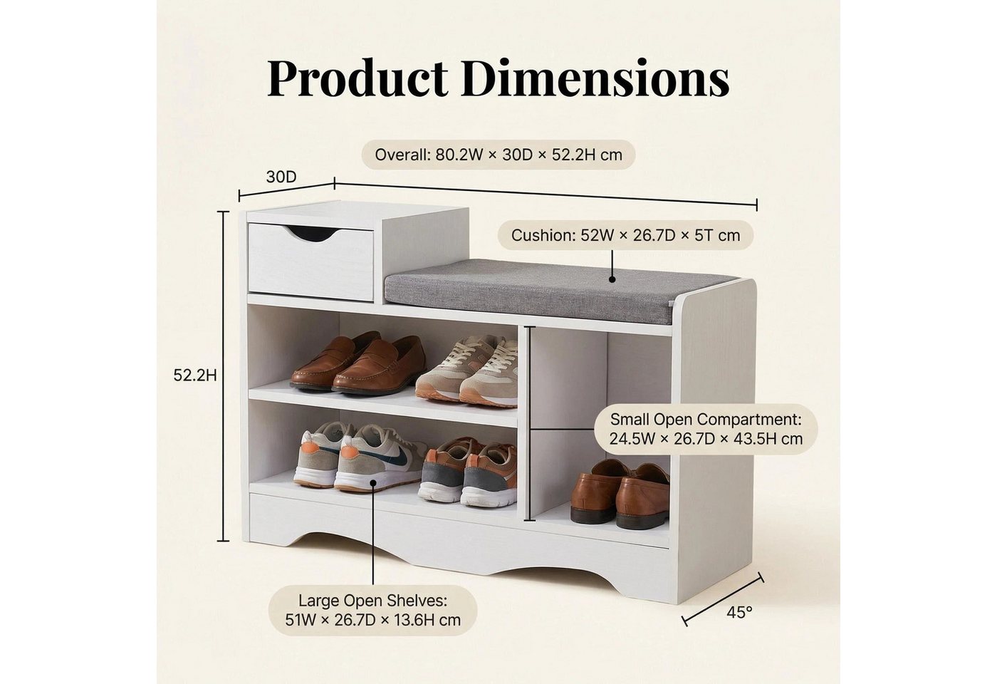 Happy Home Schuhbank Schuhbank mit Sitzkissen Schuhschrank für 6-8 Paar Schuhe gepolstert