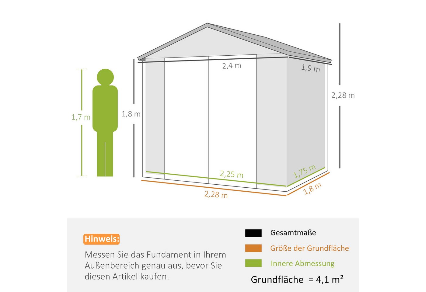 Outsunny Gerätehaus Geräteschuppen mit Satteldach, Abschließbar Tür, Gartenhaus, BxT: 240x190 cm, (4,1m², Geräteschuppen, 3 St., Kunststoff Geräteschuppen), für Hinterhof, Garten Hellgrau