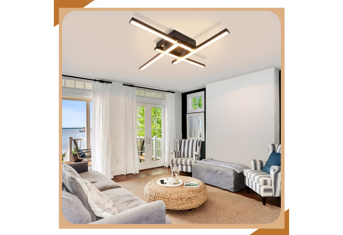 ZMH LED Deckenleuchte 4-flammig mit PC-Lichtschirm, 24 W bei 3000 K, nicht dimmbar, LED fest integriert, Warmweiß, Deckenlampe für Wohnzimmer, Schlafzimmer, Küche und Flur Bild 3