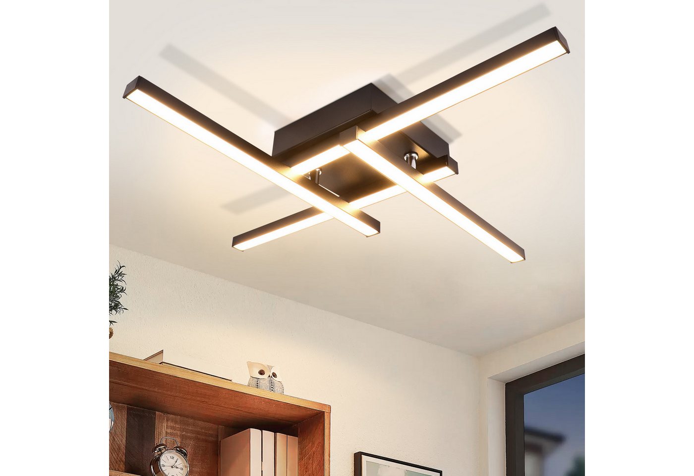 ZMH LED Deckenleuchte 4-flammig mit PC-Lichtschirm, 24 W bei 3000 K, nicht dimmbar, LED fest integriert, Warmweiß, Deckenlampe für Wohnzimmer, Schlafzimmer, Küche und Flur Bild 5