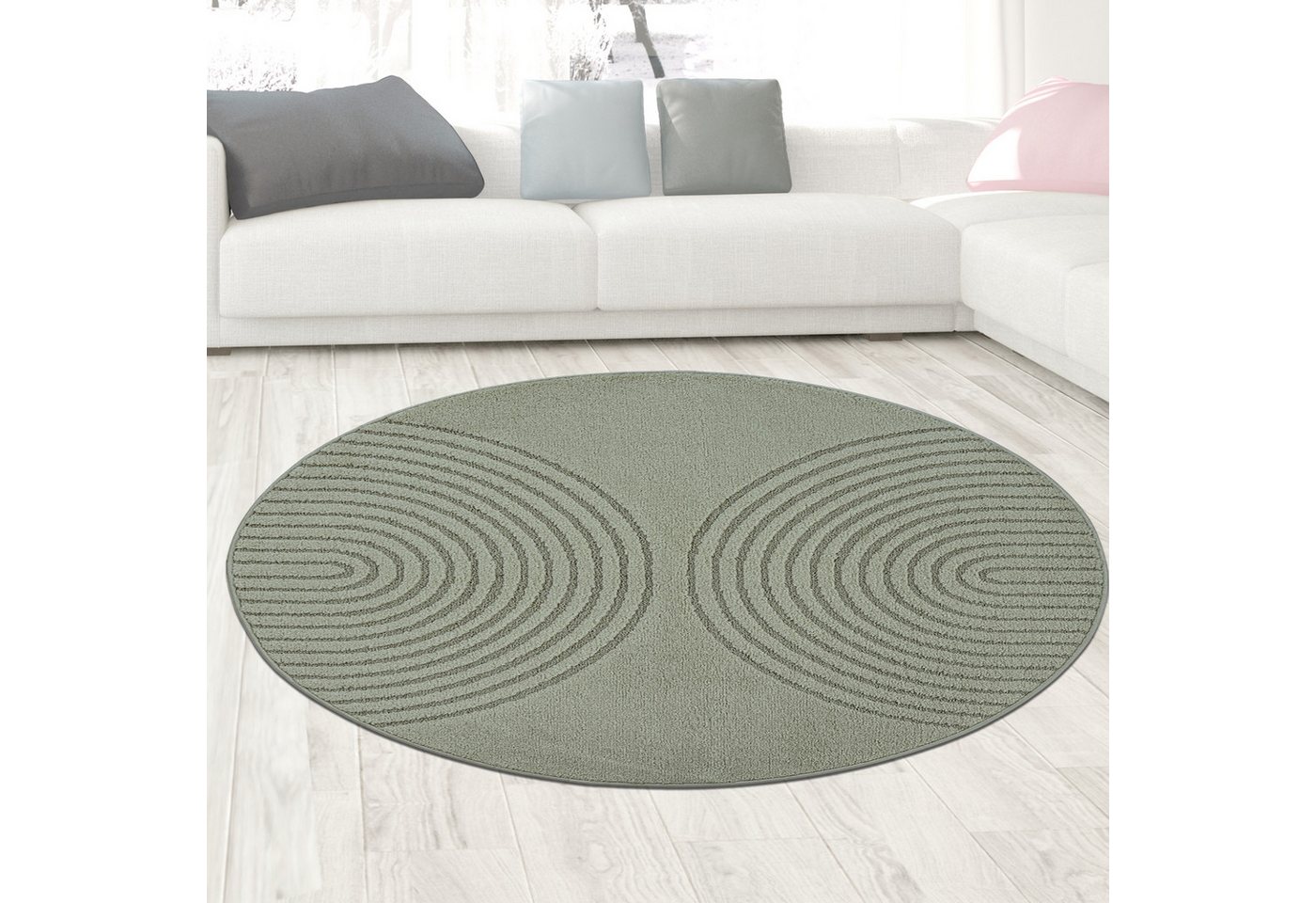 Carpetia Teppich Designteppich Grün mit 3D-Kreismuster modern und elegant, Rund Bild 2