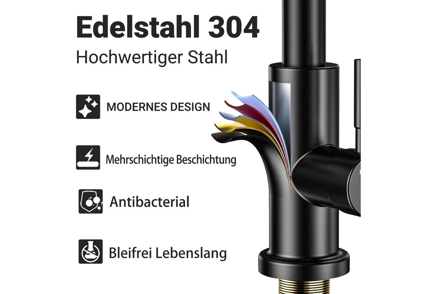 Duschparadies Küchenarmatur Einhand‑Küchenmischbatterie mit Gravitations‑Auszug 360° drehbar (Spültischarmaturen, 1-St., Mischbatterie Küche) Hochdruckhahn