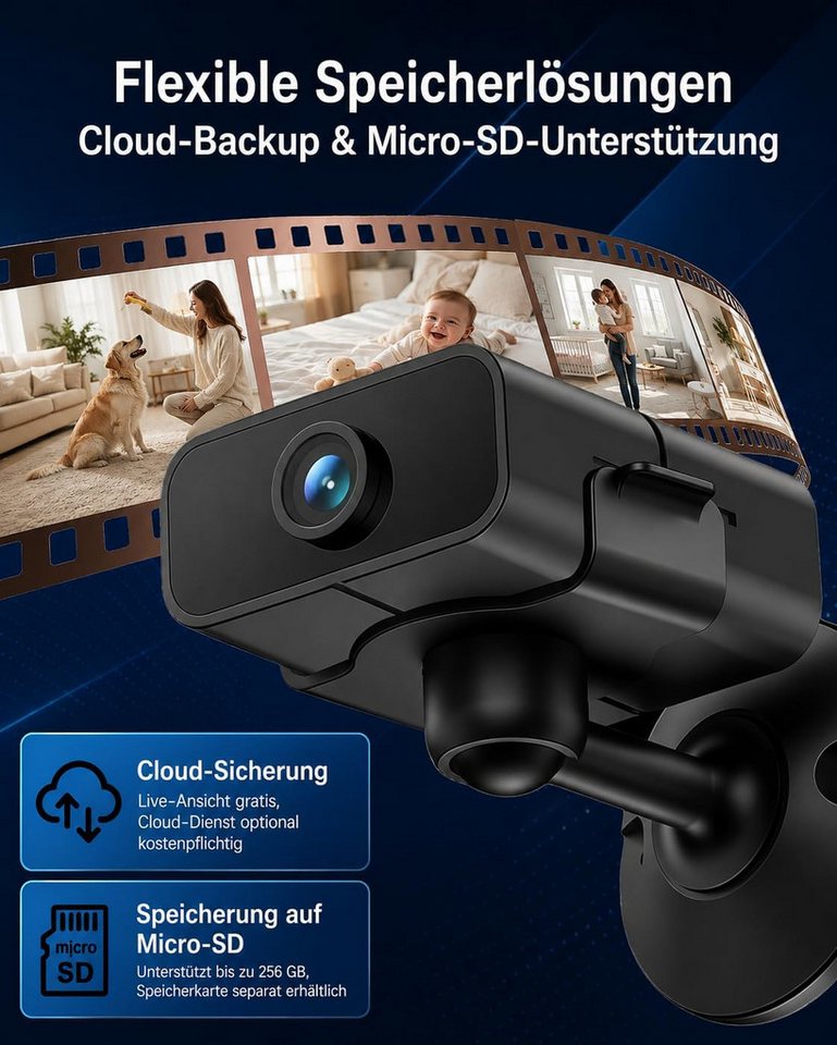 SpionProfi Überwachungskamera 4K Wifi Mini Kamera 2,4/5 Ghz Wlan Innenkamera mit Nachtsicht 150° (Innenbereich, 1-tlg., Wifi Wlan Live 4K Kamera mit Bewegungsmelder für Haus Büro uvm)