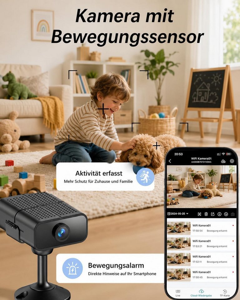 SpionProfi Überwachungskamera 4K Wifi Mini Kamera 2,4/5 Ghz Wlan Innenkamera mit Nachtsicht 150° (Innenbereich, 1-tlg., Wifi Wlan Live 4K Kamera mit Bewegungsmelder für Haus Büro uvm) Bild 4