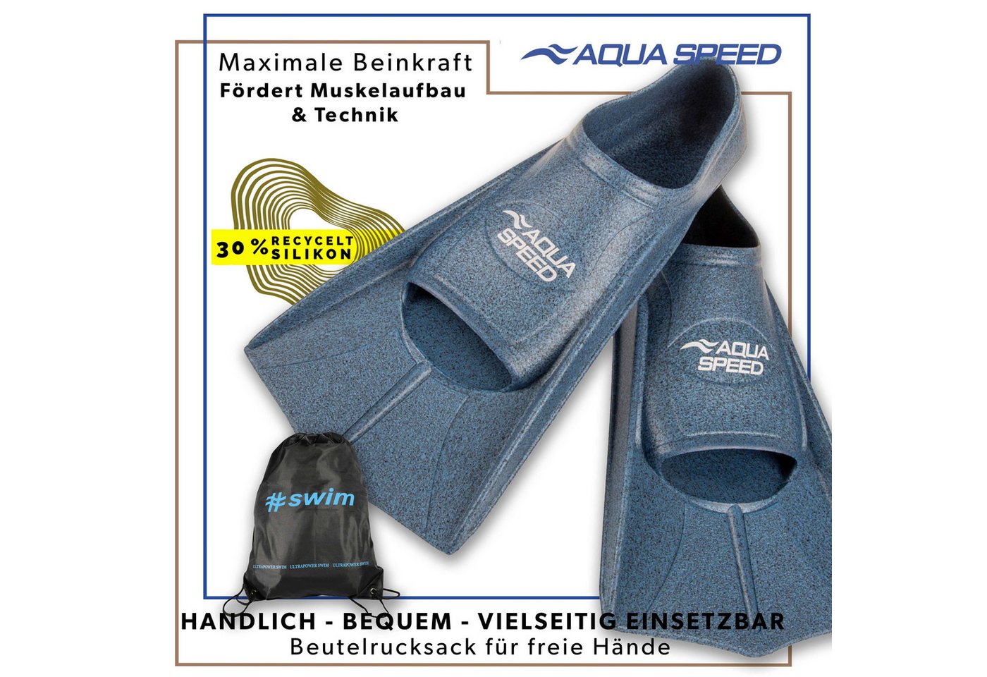 Aqua Speed Flosse Kurze Schwimmflossen aus Silikon für strukturiertes Schwimmtraining (Fokussiertes Schwimmtraining mit Trainingshilfe 37/38), Silikonmodell für ruhige Bewegungsabläufe und stabile Technik Bild 3
