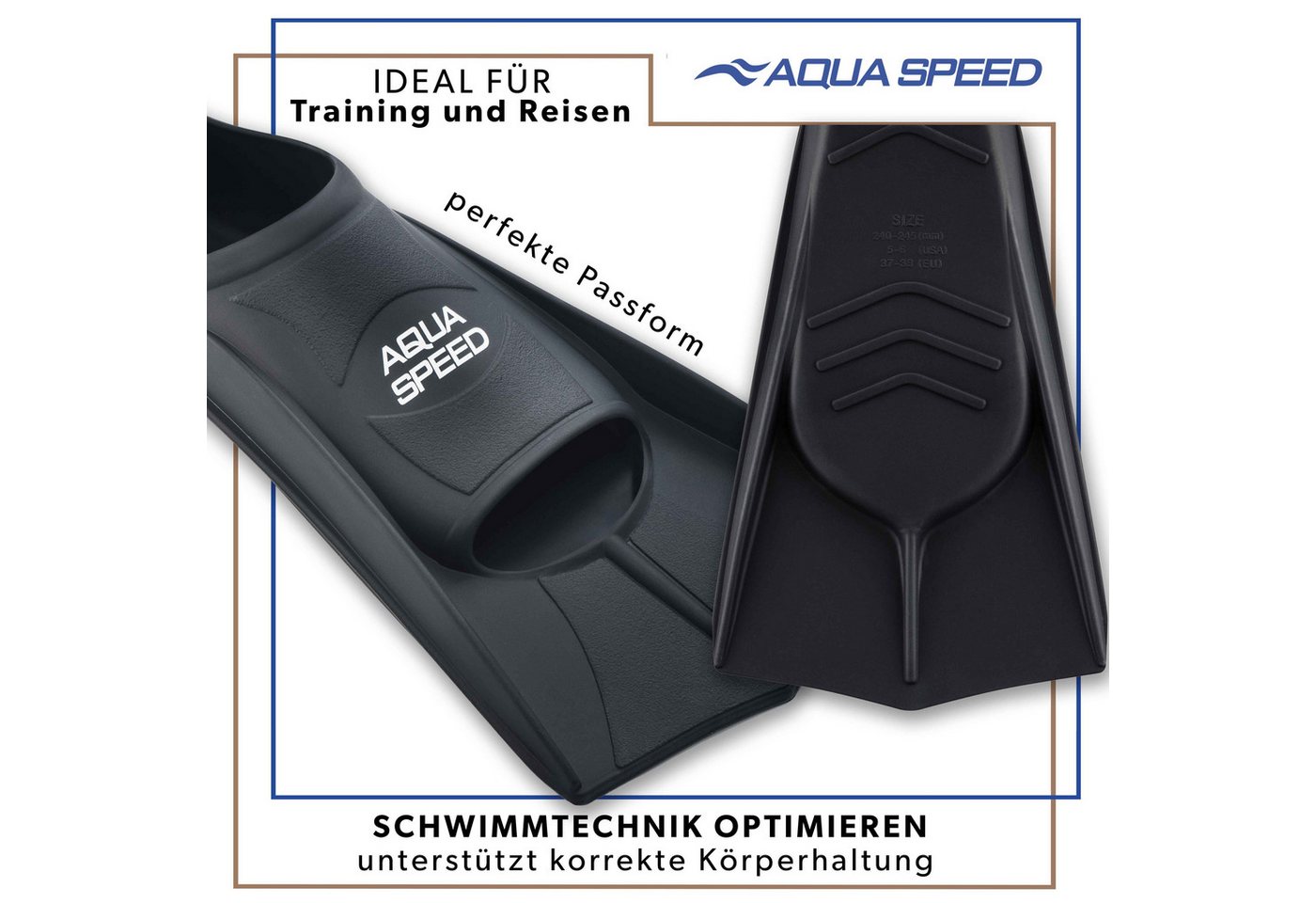 Aqua Speed Flosse Silikon Trainingsflossen kurz für intensive Trainingseinheiten (Ausgewogenes Techniktraining mit trainingsorientierter Flosse 39/40 schwarz), Silikonmodell für kontrollierte Intensität und saubere Abläufe
