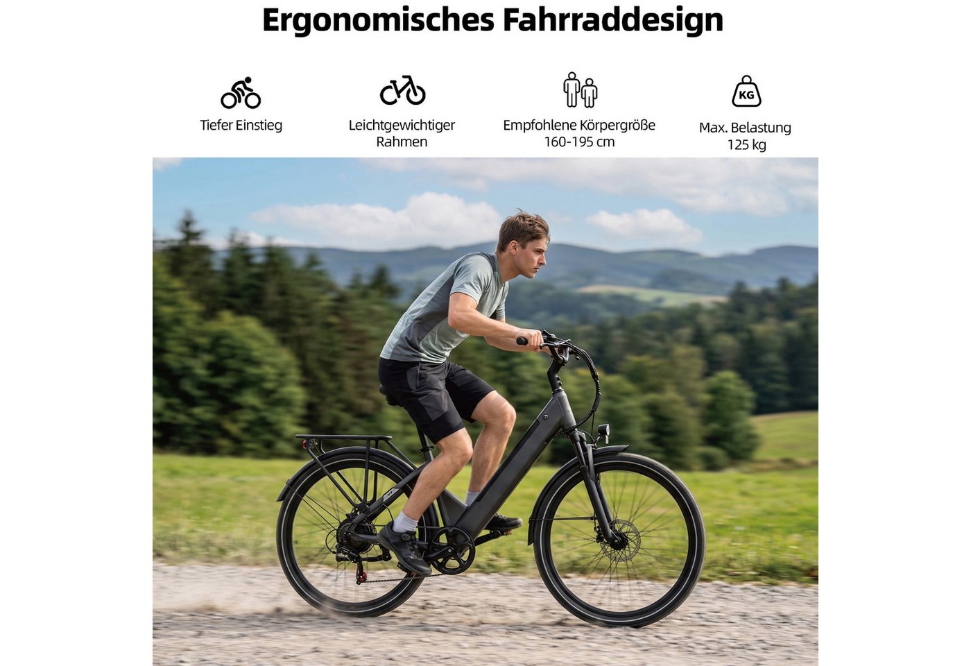 OOTD E-Bike Cityrad 26" 36V 14,5Ah Akku bis 75km, 250W Heckmotor, Shimano 7‑Gang‑Schaltung, 7 Gang Shimano ARDTZ500GSD Schaltwerk, Kettenschaltung, Hinterradmotor, 522 Wh, Tiefer Einstiegherausnehmbarer Akkugefederte Sattelstütze Bild 4
