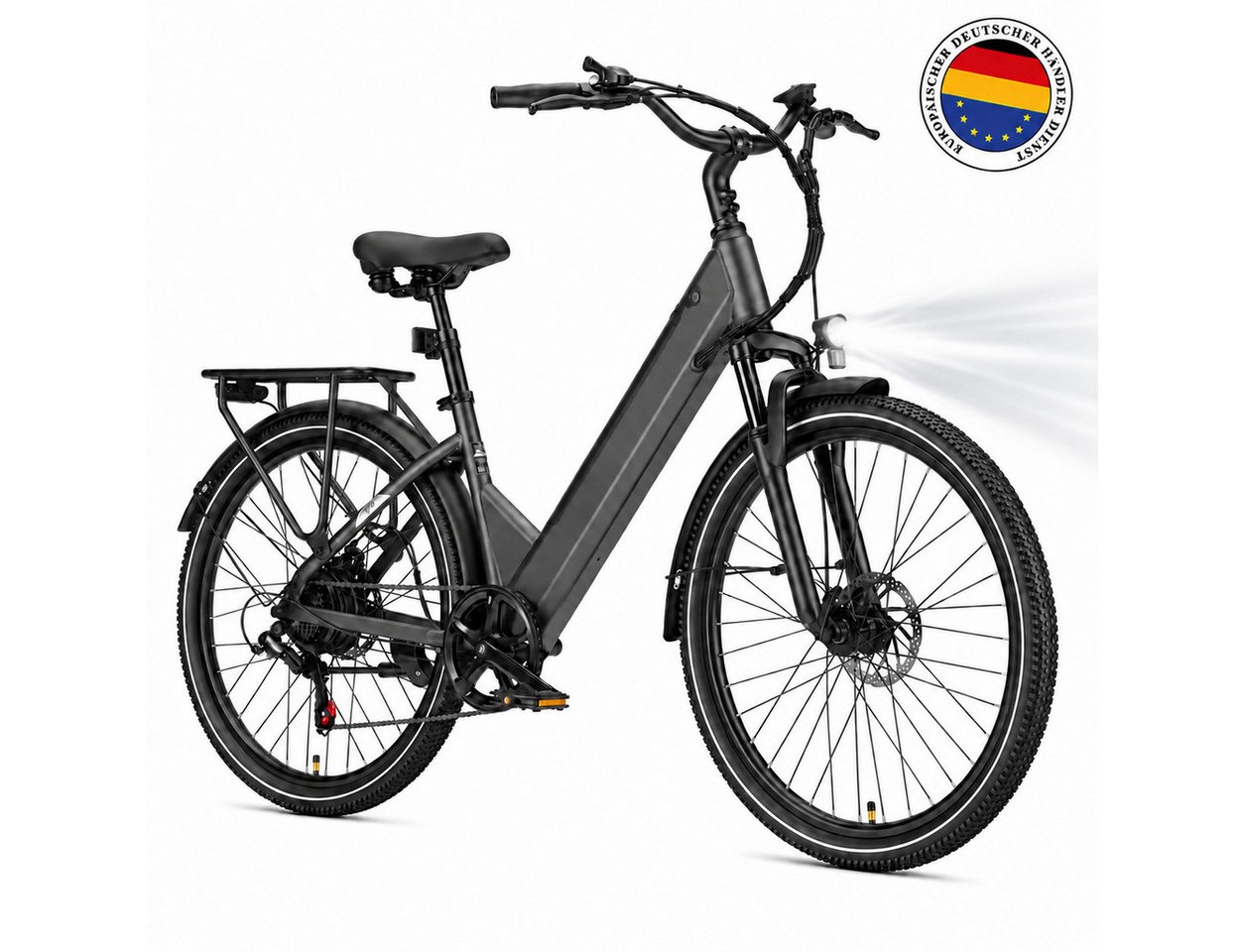 OOTD E-Bike Cityrad 26" 36V 14,5Ah Akku bis 75km, 250W Heckmotor, Shimano 7‑Gang‑Schaltung, 7 Gang Shimano ARDTZ500GSD Schaltwerk, Kettenschaltung, Hinterradmotor, 522 Wh, Tiefer Einstiegherausnehmbarer Akkugefederte Sattelstütze Bild 5