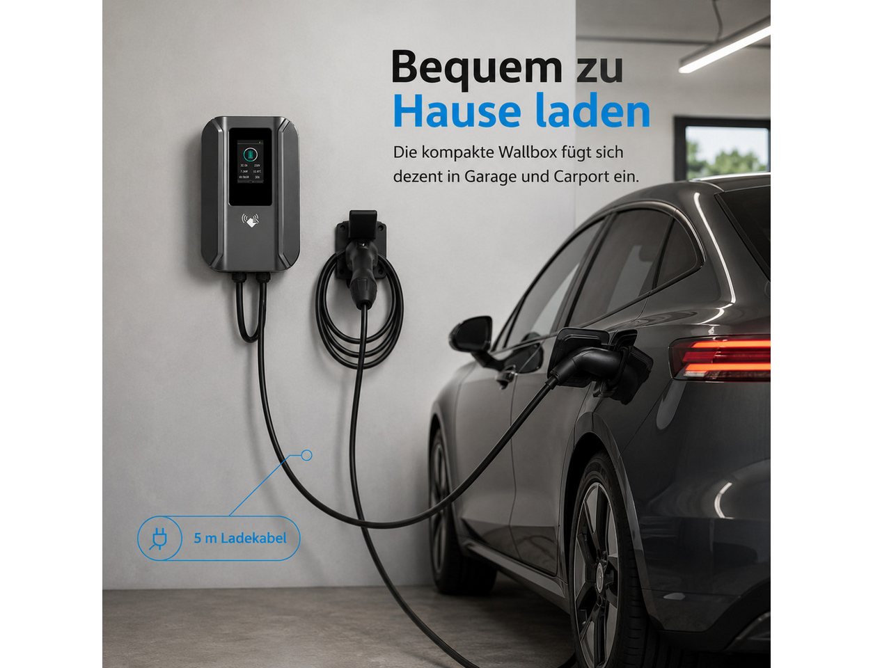 Lisabonde Elektroauto-Ladestation Wallbox Ladestation 7,4kW Typ 2 für Elektroautos, 5m Kabel & RFID, Wallbox 11kW / 32A, 1-phasig, Einzelstation, 1x Wallbox inkl. 5m Kabel, 2x RFID-Karten, 1x Montageset, RFID-Zugangskontrolle, Echtzeit-Temperaturüberwachung Bild 4