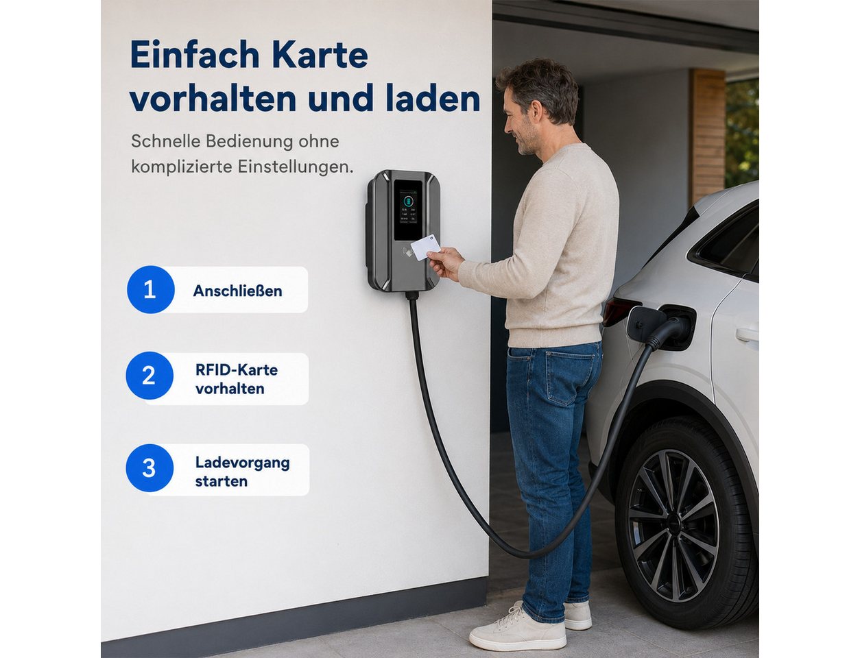 Lisabonde Elektroauto-Ladestation Wallbox Ladestation 7,4kW Typ 2 für Elektroautos, 5m Kabel & RFID, Wallbox 11kW / 32A, 1-phasig, Einzelstation, 1x Wallbox inkl. 5m Kabel, 2x RFID-Karten, 1x Montageset, RFID-Zugangskontrolle, Echtzeit-Temperaturüberwachung Bild 5