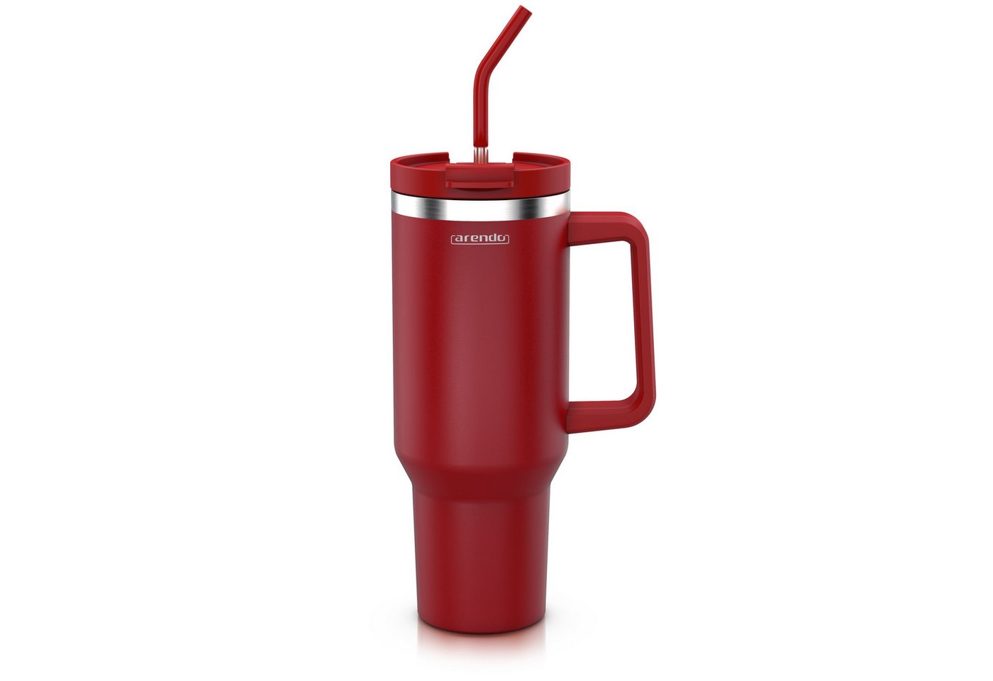 Arendo Thermobecher, Tumbler 1200 ml, Becher mit Deckel, Henkel und Strohhalm, Thermal Mug, dunkelrot Bild 5