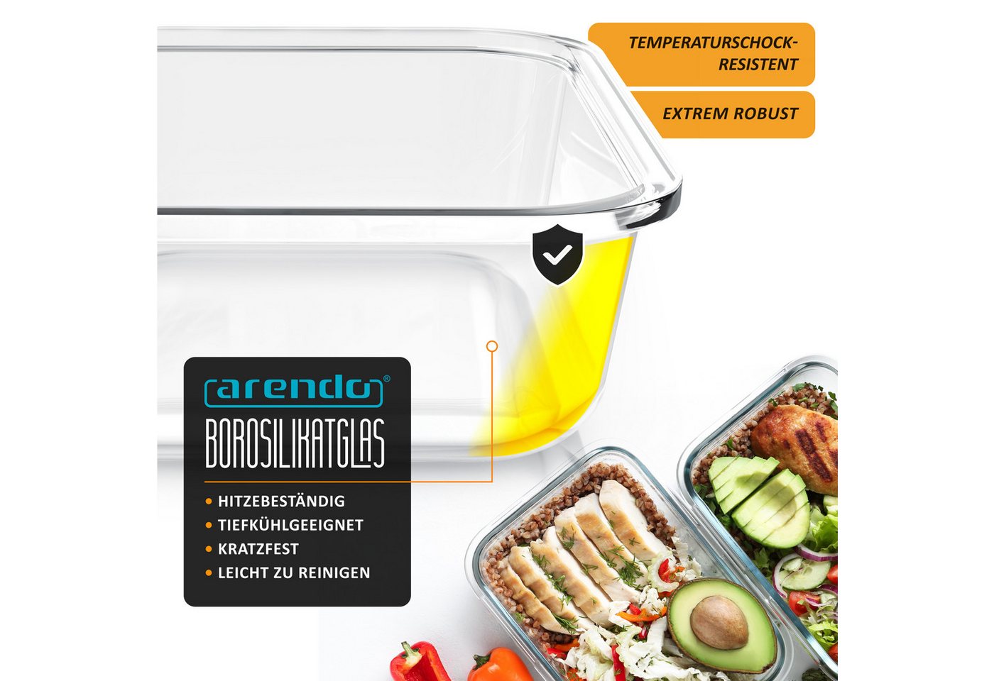 Arendo Frischhaltedose, mit Deckel 5er Set, Vorratsdosen, Glas-Lunchboxen, auslaufsicher, transparent/mint
