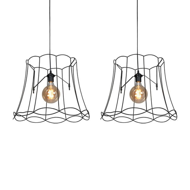 2er Set Retro Hängelampen Schwarz 50 Cm - Granny Frame