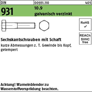 Din 931/iso 4014 Sechskant-schaftschraube M16x120 Stahl 10.9 Galvanisch Verzinkt 25 Stk