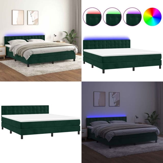 Boxspringbett Mit Matratze & Led Dunkelgrün 160x200 Cm Samt - Matratze - Led-streifen