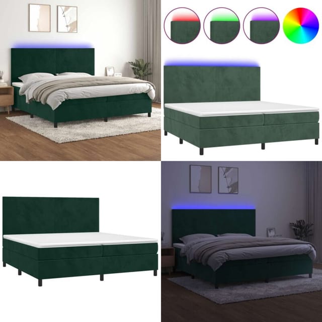 Boxspringbett Mit Matratze & Led Dunkelgrün 200x200 Cm Samt - Matratze - Led-streifen