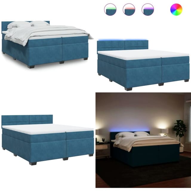 Boxspringbett Mit Matratze Blau 200x200 Cm Samt - Matratze - Led-beleuchtung