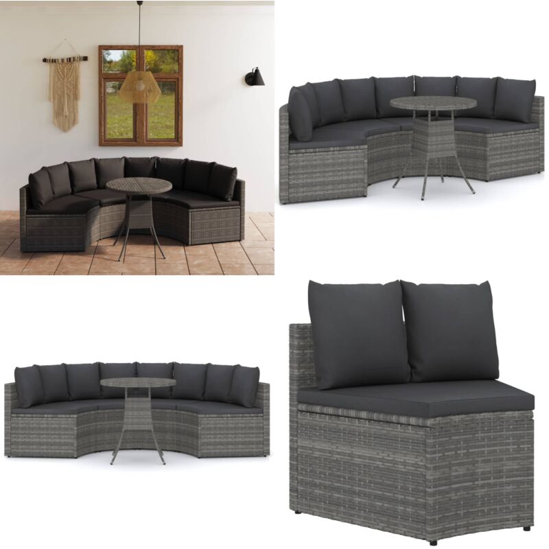 5-tlg. Garten-sofagarnitur Mit Auflagen Poly Rattan Grau - Gartenmöbel - Poly Rattan
