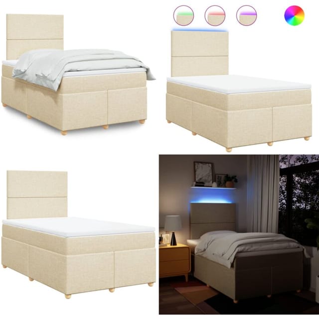 Boxspringbett Mit Matratze Creme 120x190 Cm Stoff - Matratze - Led-beleuchtung