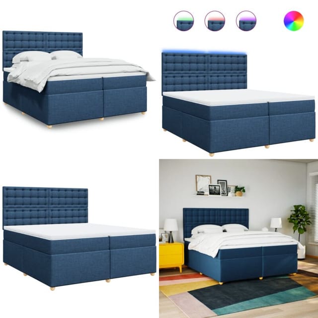 Boxspringbett Mit Matratze Blau 200x200 Cm Stoff - Matratze - Led-beleuchtung