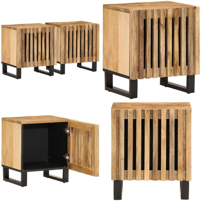 Nachttische 2 Stk. 40x34x46 Cm Raues Mangoholz - Holz Nachttisch - Mangoholz Nachttisch