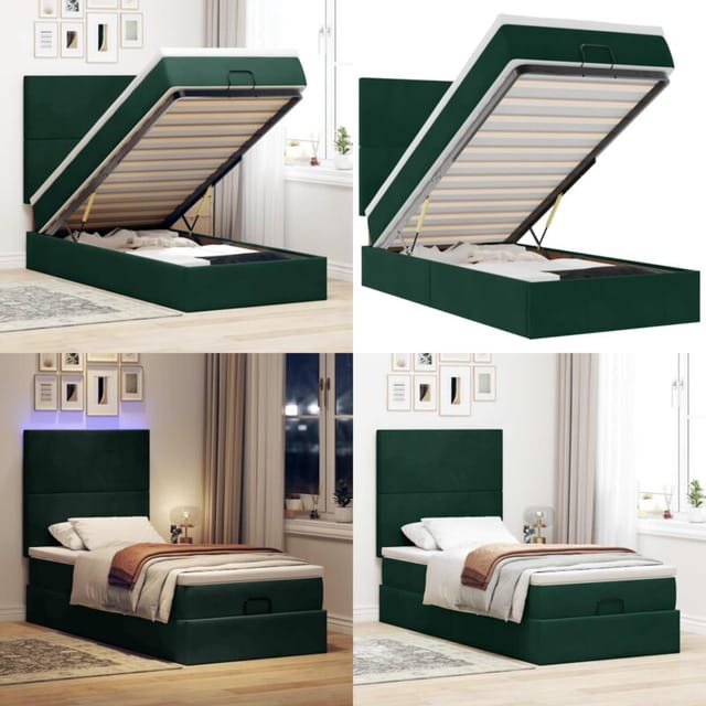 Ottoman-bett Mit Matratzen & Leds Dunkelgrün 100x200 Cm Samt - Matratze - Led-beleuchtung