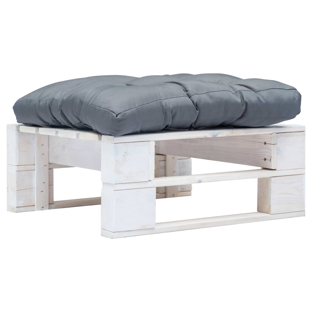 Vidaxl Garden Pallet Ottoman With Grey Cushion White Wood