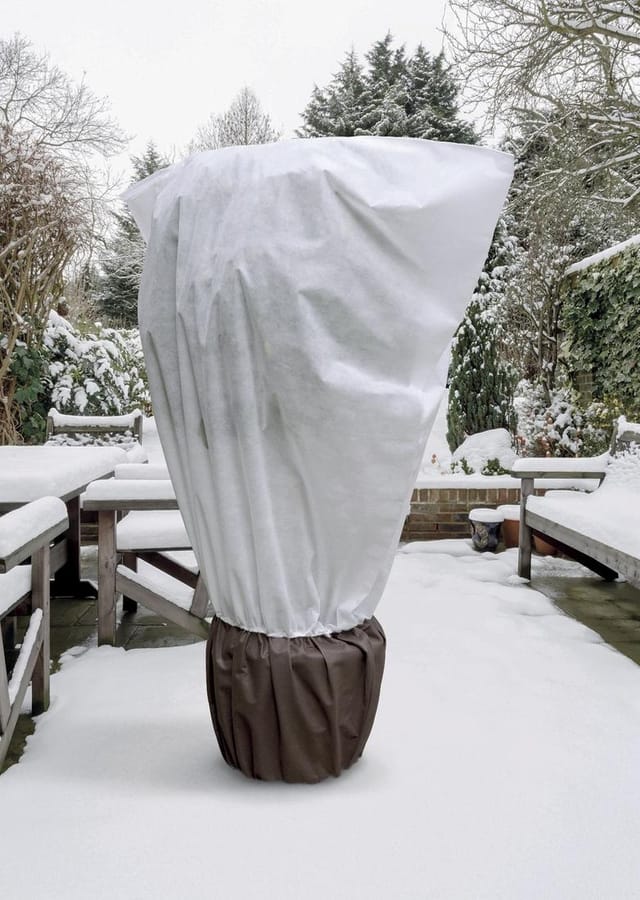 2 Winterabdeckungen Aus Zwei Materialien Für Pflanze + Topf Mit Reißverschluss Und Kordelzug - Maxifleece - Weiß - Ø 1 X 2 X 2,10 M Nortene