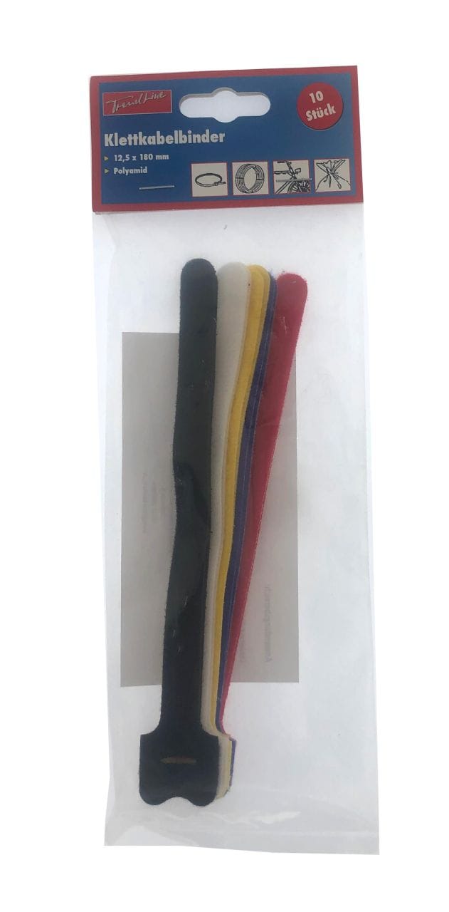 Trendline - Klett-kabelbinder 12,5 X 180 Mm 10 Stück Farblich Sortiert Klettband