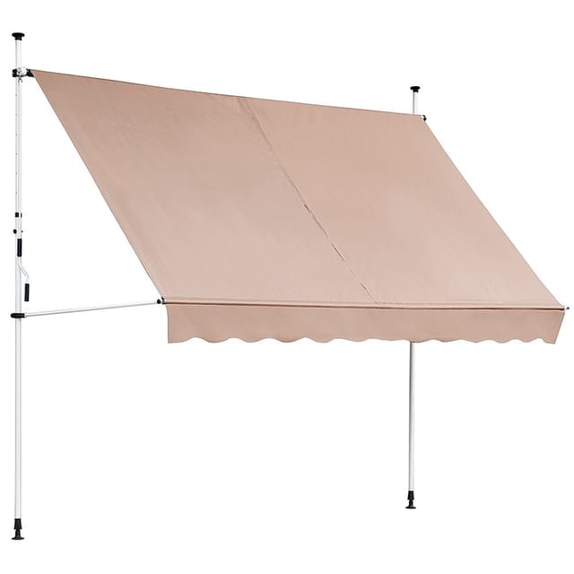 Klemmmarkise Balkon Markise - Sonnenschutz Terasse Fenstermarkise Mit Sonnensegel, Windschutz Und Rollo - Blau/weiß Mit Led - Größe: 300 X 120 Cm