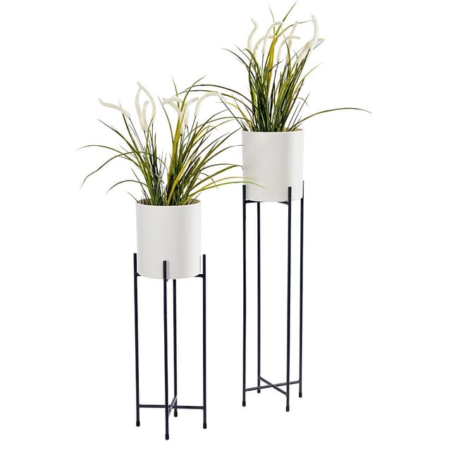 Spetebo - Blumentopf Ständer 2er Set Inkl. Topf - Weiß - Blumentopfhalter Blumenständer