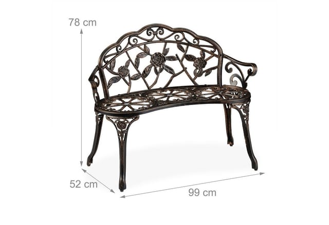 Relaxdays Gartenbank, 2 Sitzer, Rosen, Terrasse, Balkon, Alu & Gusseisen, Antike Sitzbank, Hbt: 78 X 99 X 52 Cm, Bronze