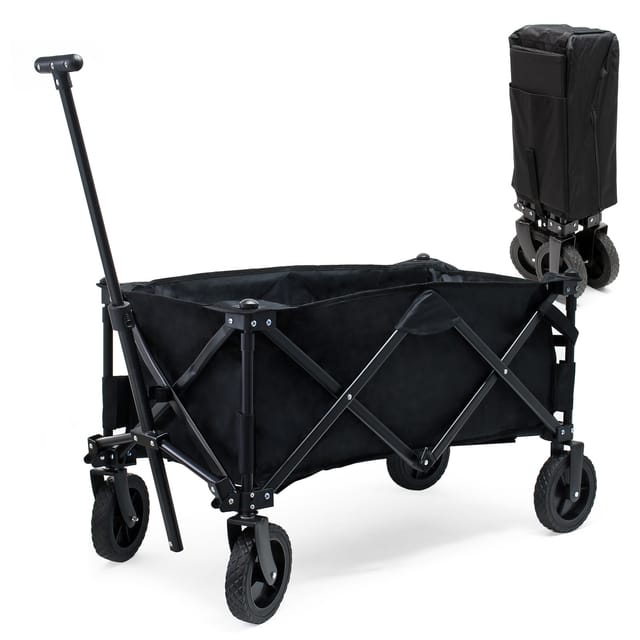 Wiltec Faltbarer Bollerwagen Mit Schutzhülle, Faltbollerwagen Mit Kunststoffrädern Und Handgriff, Klappbollerwagen Offroad Geeignet