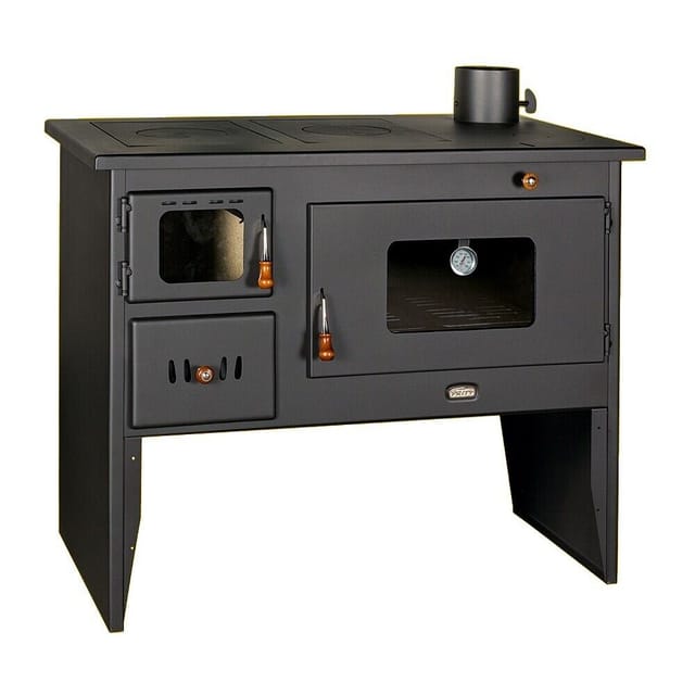 Prity - Stufa A Legna 2p50 Con Ante E Binari. Per Cucinare E Riscaldare. Potenza Termica 16kw - Black