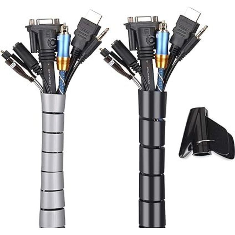 2er-pack Flexible Pe-kabelorganisatoren (2 X 3 M) In Schwarz Und Grau Zum Ordentlichen Ordnen Und Verstecken Von Kabeln, Kabelschutzschläuche (2,8 Cm Und 2,2 Cm Durchmesser), Organizer - Crezuo